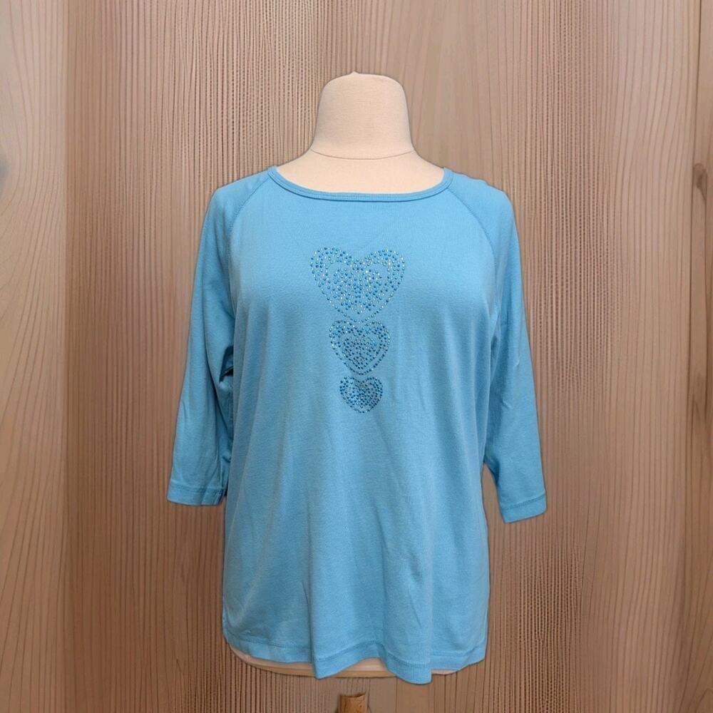 QUACKER FACTORY Sparkle Cotton Knit Top QVC Sz 1X Embellished